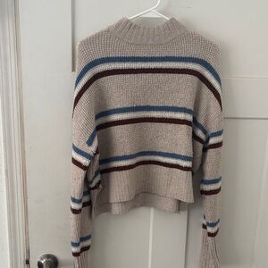 Arizona Jean Company Beige Striped Turtleneck Sweater